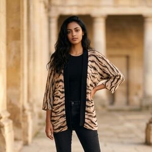 Willi Smith Women's Tiger Striped Open Knitted Cardigan XL EUC